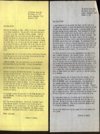 Correspondence with Henry Miller with a Typed Letter Signed