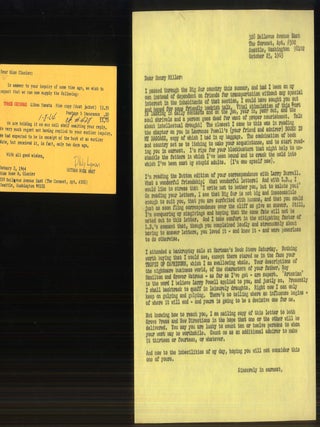 Correspondence with Henry Miller with a Typed Letter Signed