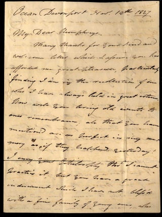 Item #042442 Manuscript Letter from _ Campbell, Devon Port, to Capt. Humphreys, Cheshire Nov. 21,...