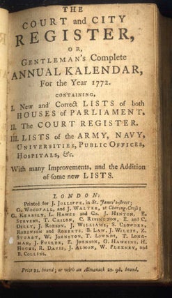 The Court and City Register, or, Gentleman's Complete Annual Kalendar, For the Year 1772
