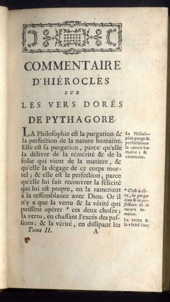 Bibliotheque des Anciens Philosophes Contenant Les Oeuvres de Platon, D'Hiéroclès...Pythagore