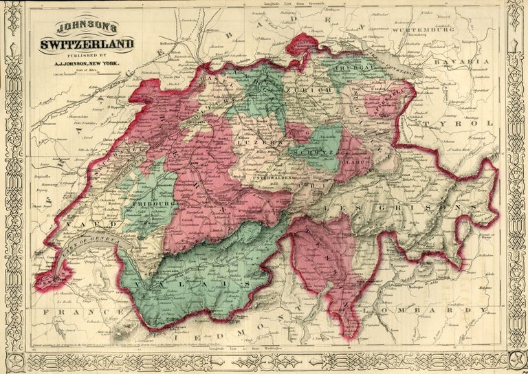 Item #044567 Map of Switzerland [from johnson's new illustrated family atlas]. Johnson.