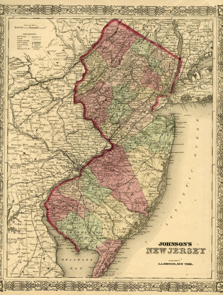 Item #044571 Map of New Jersey [from johnson's new illustrated family atlas]. Johnson.