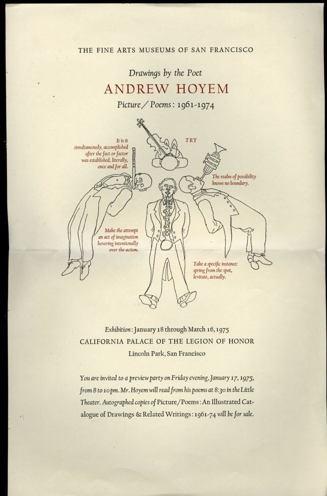 Item #044614 Drawings by the Poet Andrew Hoyem: Exhibition Broadside and Invitation to a Preview Party. Hoyem Andrew.