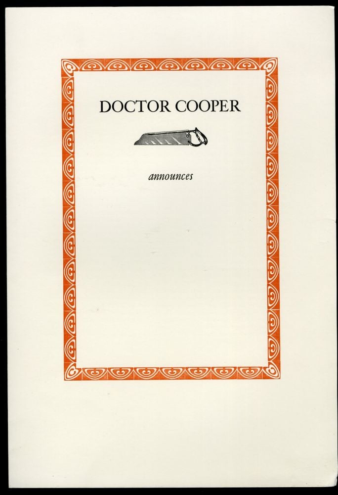 Item #044633 Doctor Cooper Announces Anatomical & Surgical Lectures - Keepsake presentation at a Roxburghe & Zamorano Club Meeting. anon.