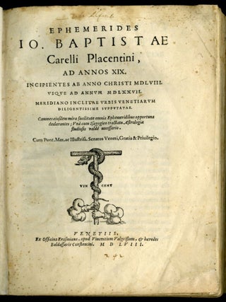 Ephemerides ad annos XIX incipientes ab anno Christi MDLVIII usque ad annum MDLXXVII. Meridiano Inclitae Urbis Venetiarum Diligentissime Supputatae