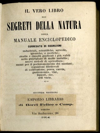 Il Vero Libro del Segreti Della Natura Ossia Manuale Enciclopedico