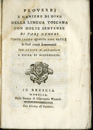 Item #045828 Proverbi e Maniere di dire della Lingua Toscana. anon
