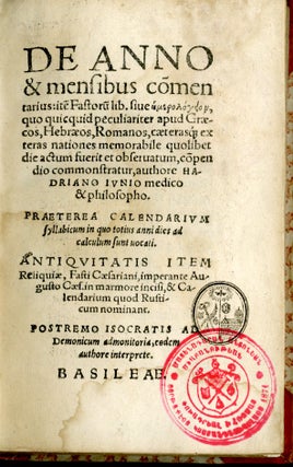 De Anno & Mensibus Commentarius...Praeterea Calendarium...Antiquitatis Item Reliquiae