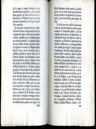 Como desde mi exaltacion al trono has sido siempre mi principal objecto la propagacion del Evangelio en mis dominios de América, aumento de poblacion, agricultura, y comercio legitimo...
