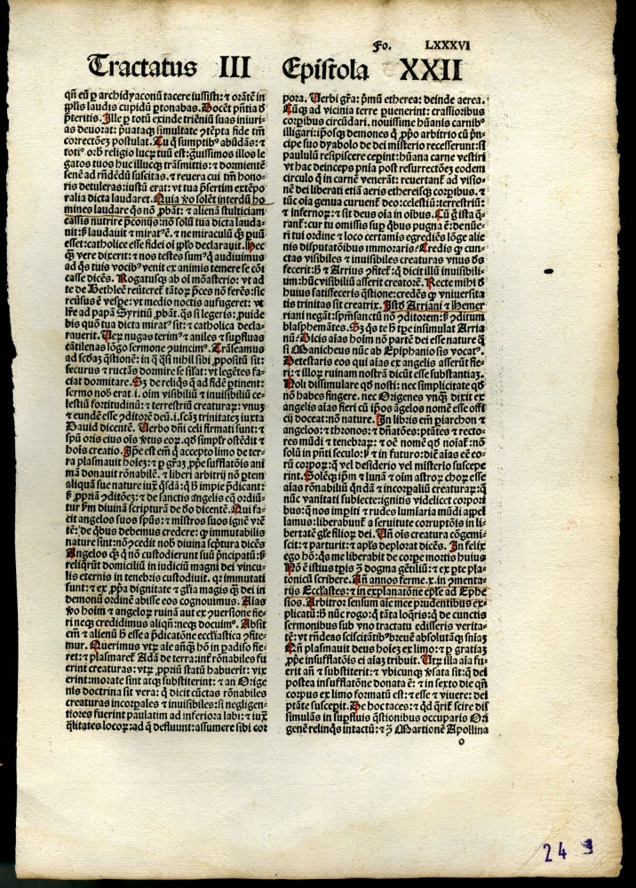 Item #046612 Epistolae. (Ed: Theodorus Laelius) [single incunable leaf]. Hieronymus.