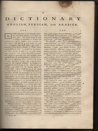 A Dictionary, Persian, Arabic, and English