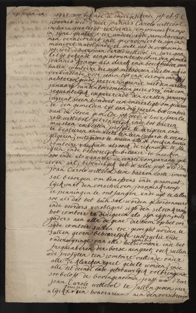Item #046781 Dutch Financial Document from 1737. Joan Carolo, Joannes Kramp.