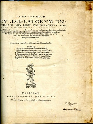 Pandectarum Sev Digestorum Dn. Iustiniani Imp. Libri Quinquaginta, Non Solum Ad Editionem Gregorii Haloandri Diligenter collati...(books 1-27, parts 1-4 of 8)