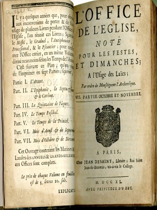 L'Office de L'Eglise, Noté Pour les Festes, et Dimanches; A L'Usage des Laies...VII Partie Octobre et Novembre