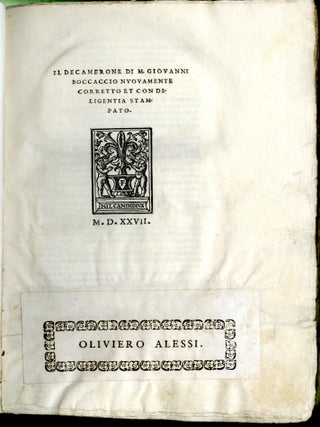 Il Decamerone di M. Giovanni Boccacio Nuovamente Corretto et Con Diligentia Stampato