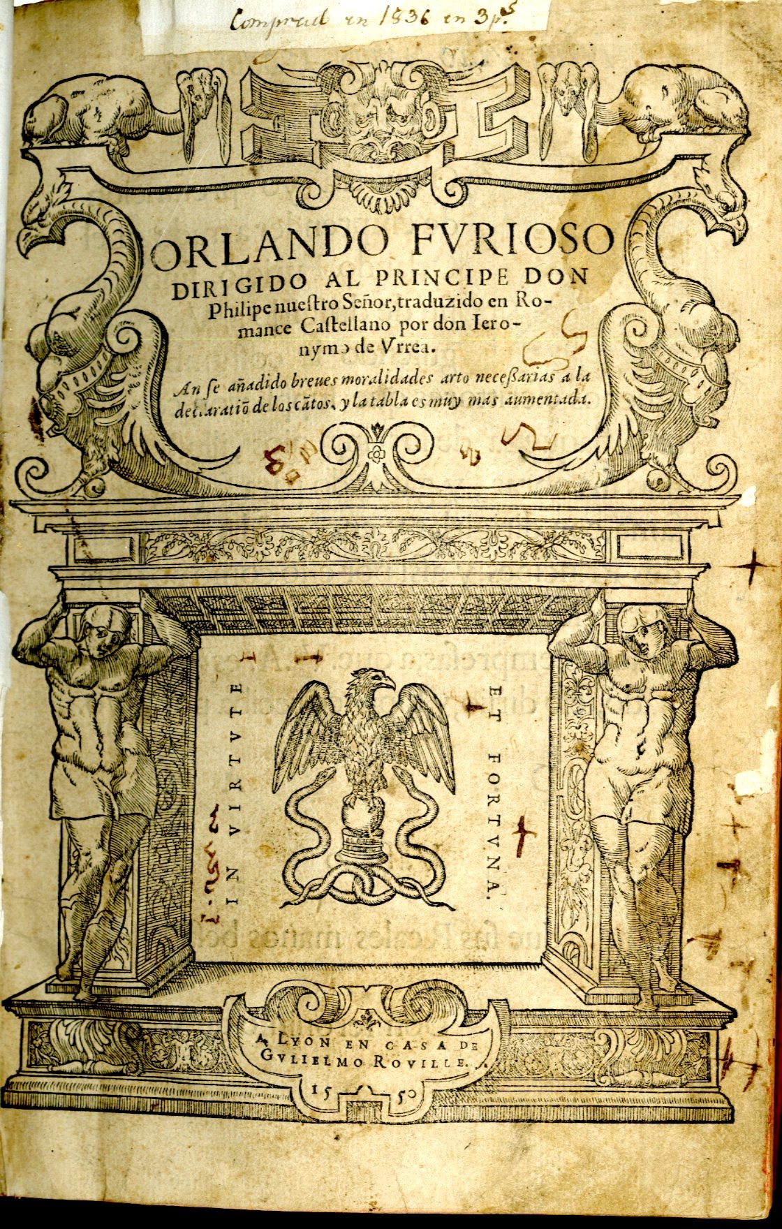 Orlando Furioso , traduzido en Romance Castellano, por don Ieronymo de  Urrea, Ludovico Ariosto, Jerónimo Jiménez de Urrea, trans