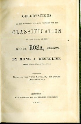 Item #047799 Observations on the Different Methods Proposed for the Classification of the SPecies...