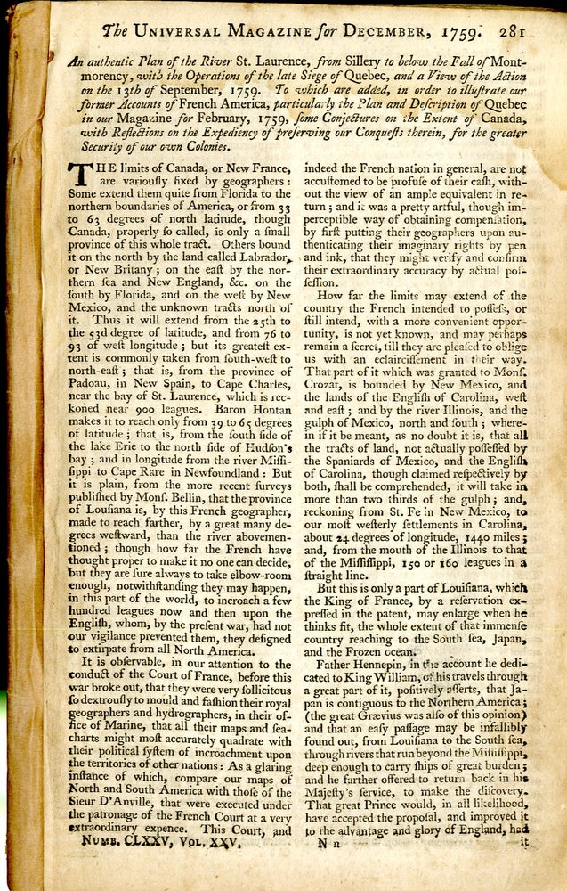 Item #047897 The Universal Magazine for December 1759 Number CLXXV, Vol XXV.