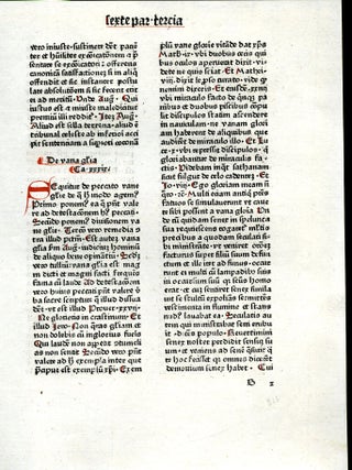 Item #048271 Summa de virtutibus et vitiis (single incunable leaf). Guilelmus Peraldus, William...