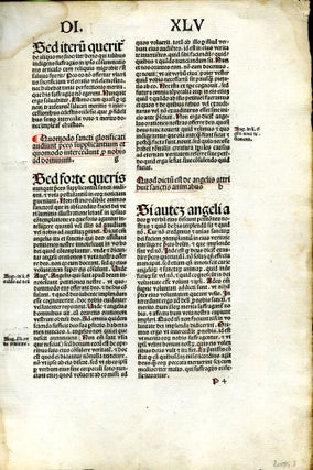 Item #048273 Sententiarum libri IV (single incunable leaf). Petrus Lombardus