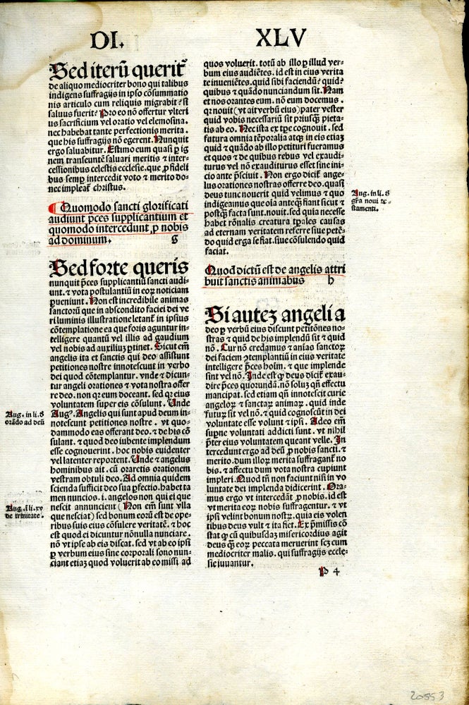 Item #048273 Sententiarum libri IV (single incunable leaf). Petrus Lombardus.