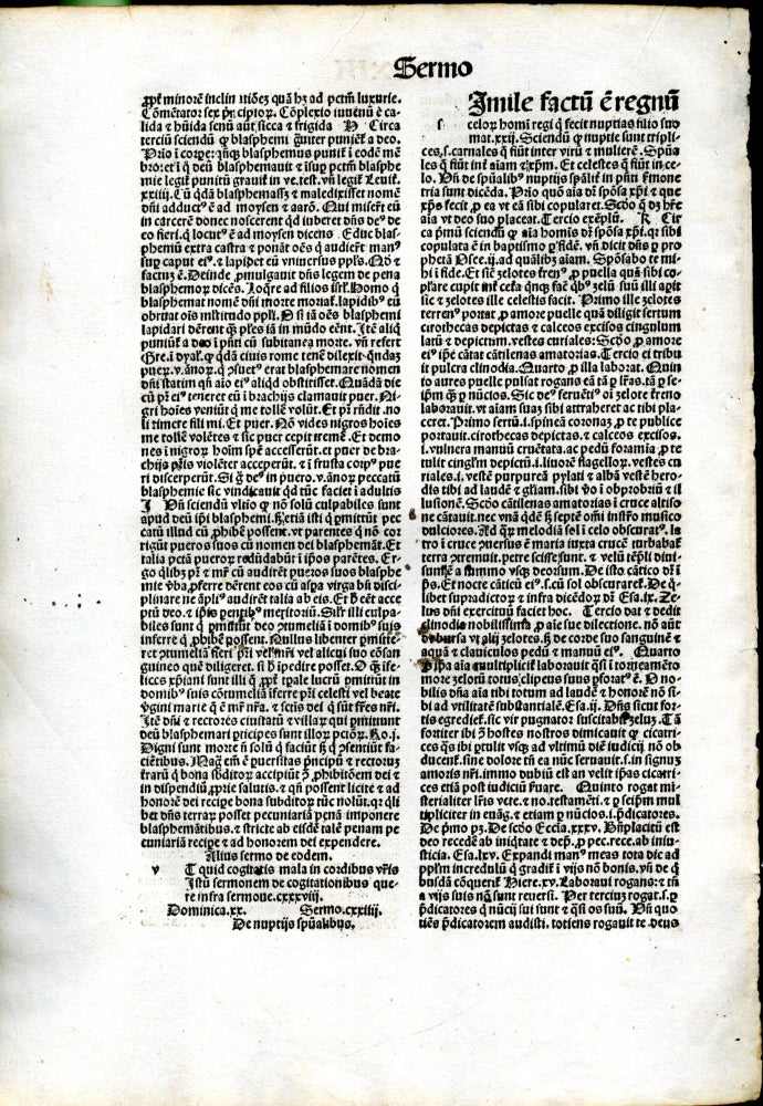 Item #048285 Sermones discipuli de te[m]pore et de sanctis (single incunable leaf). Johannes Herolt.