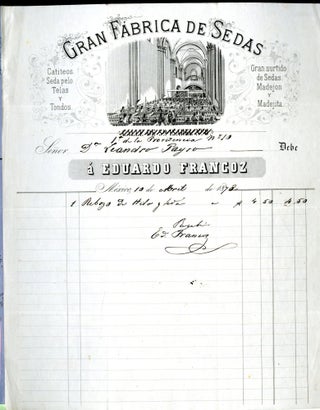 Item #048630 Mexican Billhead Receipt for Eduardo Francoz Gradn Fabrica de Sedas. Eduardo Francoz