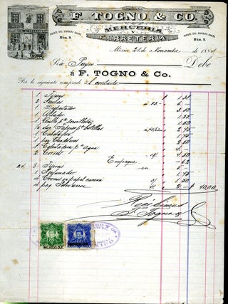 Item #048631 Mexican Billhead Receipt for F. Togno & Co. Merceria y Ferreteria. F. Togno