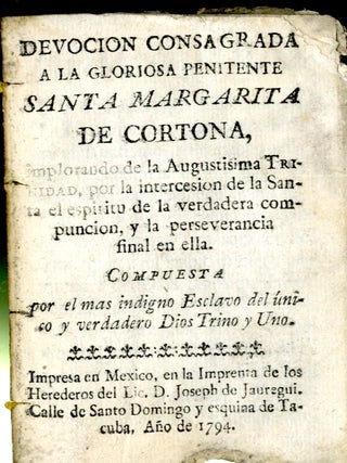 Item #048674 Devocion Consagrada a la Gloriosa Penitente Santa Margarita de Cortona. Herederos...