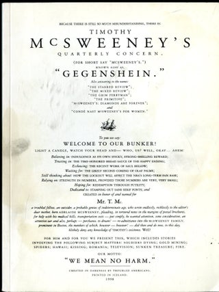 Item #049533 Timothy McSweeney's Quarterly Concern (or Gegenshein), Autumn 1998. Dave Eggers,...