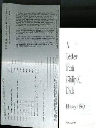 Item #049652 A Letter from Philip K. Dick: February 1, 1960: PKDS Pamphlet #1. Philip K. Dick
