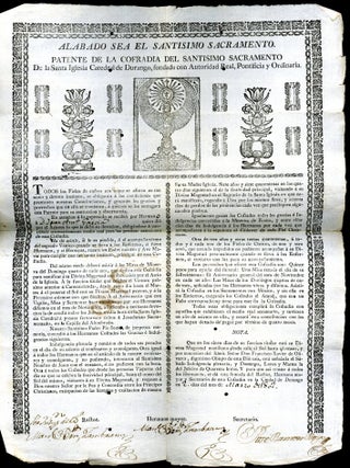 Item #049733 Alabado sea el santisimo sacramento. Patente de la cofradia del santisimo sacramento...