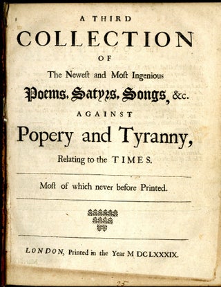 Item #049735 A Third Collection of the Newest and Most Ingenious Poems, Satyrs, Songs, &c...