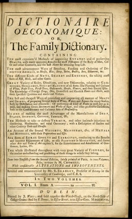 Dictionaire Oeconomique: or, The Family Dictionary