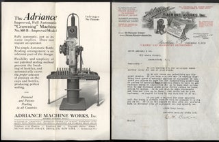 Adriance Machine Works Ephemera: Automatic Syruping, Filling and Crowning Machine for Carbonated Beverages