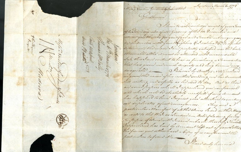 Item #CAT000644 Manuscript letter re: Madeira Wine, Ale. Thomas William Jolly.