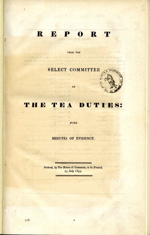 Item #CAT000660 Report from the Select Committee on The Tea Duties [with] Adulteration of Tea, Coffee. anon.