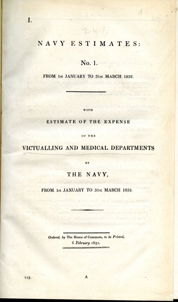 Item #CAT000662 Navy Estimates of the Victualling and Medical Departments of The Navy. anon.