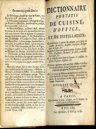 Dictionnaire Portatif de Cuisine, D'Office, et de Distillation
