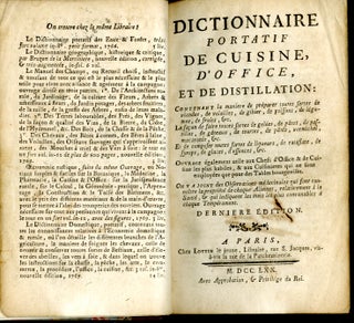 Dictionnaire Portatif de Cuisine, D'Office, et de Distillation
