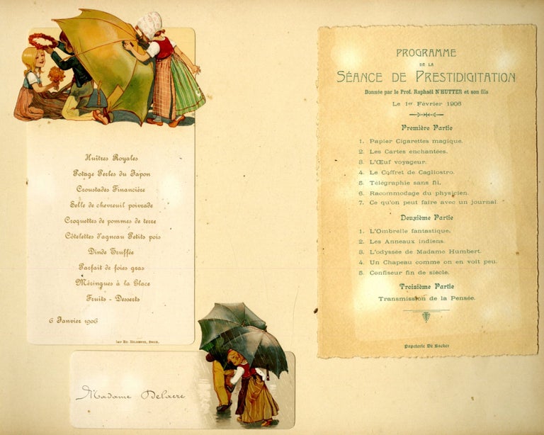 Item #CAT000681 Menu scrapbook, Belgian 1906-1922. Madame Ambroise Delacre.