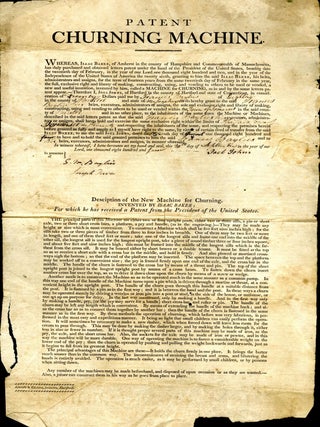 Item #CAT000686 Patent Churning Machine (broadsheet form). Isaac Baker