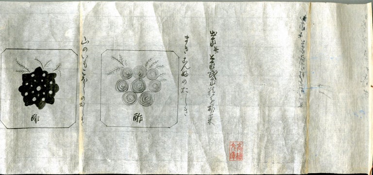 Item #CAT000723 Manuscript scroll in Japanese of plate presentations. anon.