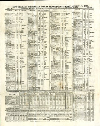 Item #CAT000833 New Orleans Wholesale Prices Current August 17, 1839: Printed and Published...