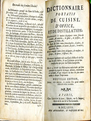 Dictionnaire Portatif de Cuisine, D'Office, et de Distillation