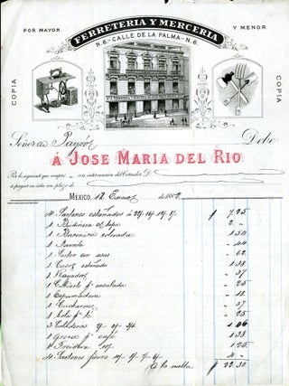Item #CAT000926 19th Century Mexican Billhead from Ferreteria Y Merceria for Table settings....