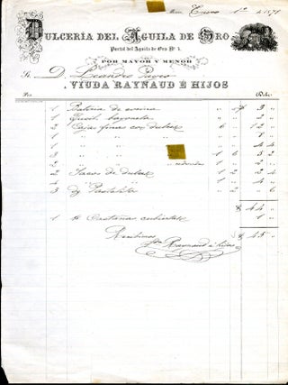 Item #CAT000929 19th Century Mexican Billhead from Dulceria del Aquila de Oro. Dulceria del...