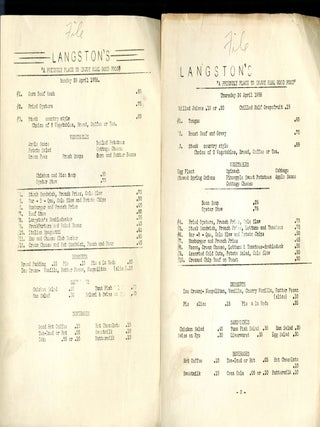 Group of 8 Typed Menus from Langston's Restaurant in Richmond, VA