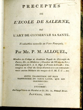 Preceptes de L'Ecole de Salerne , ou L'Art de Conserver sa Santé